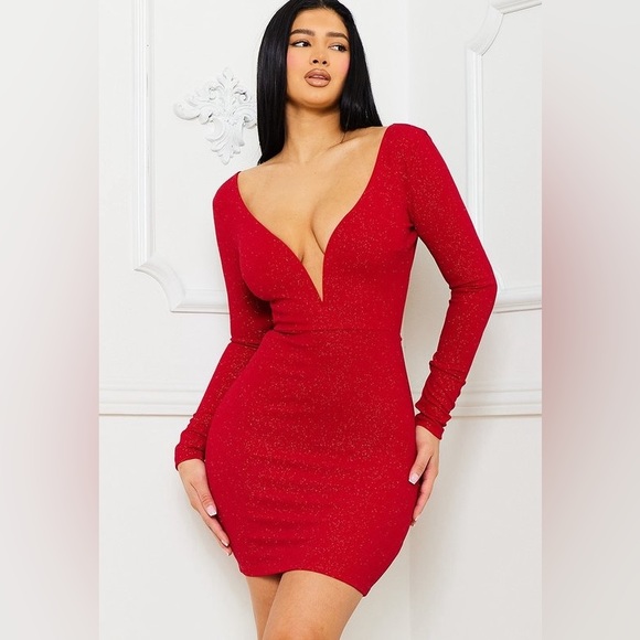 Red Glimmer Long Sleeve Mini Dress NWT - Picture 5 of 14